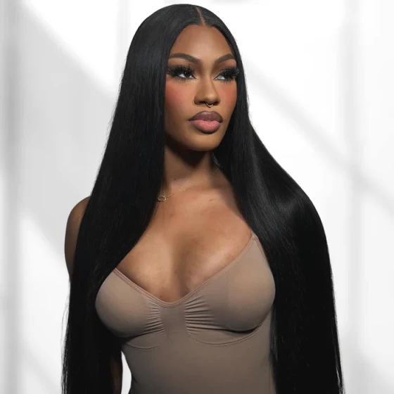 12A Bone Hair Series Natural Black 13x4 Lace Straight One Cut 100% Human Virgin Hair Wigs